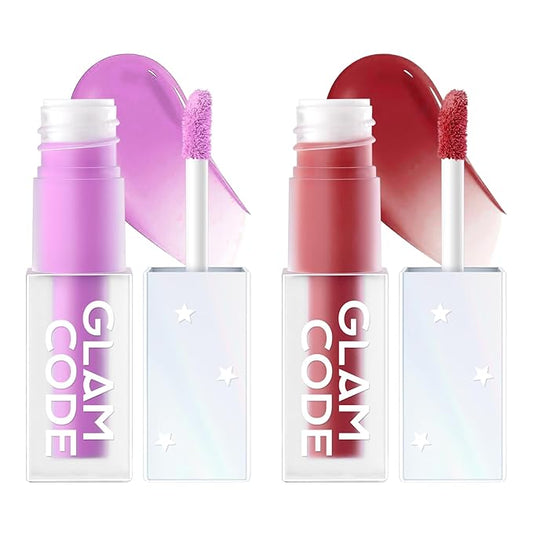 GLAM CODE Liquid Blush for Cheeks Duo - Hydrating Cream Blush for Daily, Blendable & Buildable Cheek Tint for Sensitive Skin, Lightweight, Skincare Infused Dewy Cheek Finish for All Skin Types - #06