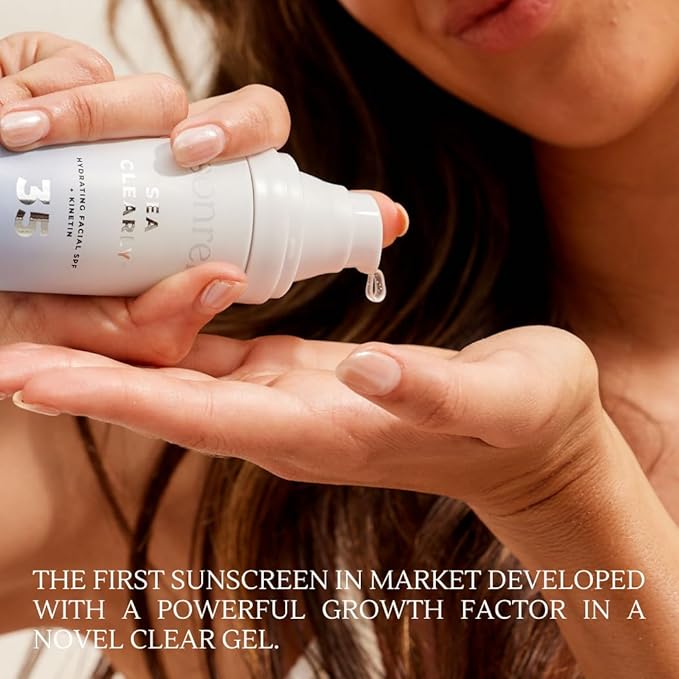 Sonrei Sea Clearly Hydrating Facial SPF 35 + Anti-aging Growth Factor Clear Sunscreen Gel & Primer | Broad Spectrum UV Protection | Water Resistant and Vegan | Non-greasy (1-Pack)