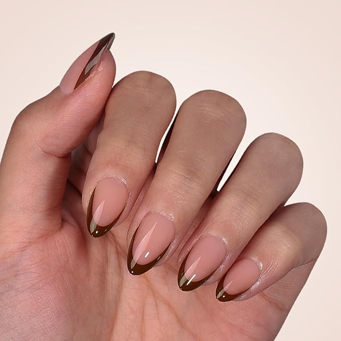 BTArtboxnails XCOATTIPS Press on Nails - French Tip Press on Nails, Fall Nails Short Almond Nail Tips, Skin Tones Soft Gel Nails False Nail, Soak Off Acrylic Nails Extensions Art