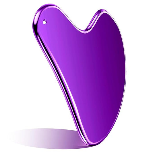 Nuanchu Stainless Steel Gua Sha Facial Tools Metal Guasha Tool for Face Body Jawline Shaper, Double Chin Reducer, Puffiness Reducing, Lymphatic Drainage Massager Skin Care Gift with Pouch(Purple)
