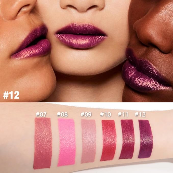 Dark Purple Metallic Lipstick for Women,Lightweight Shimmer Frosted Lipstick,Glitter Lip Gloss Stain Long Lasting Waterproof Smudge Proof 24 Hour Full Coverage Lip Makeup,Vegan