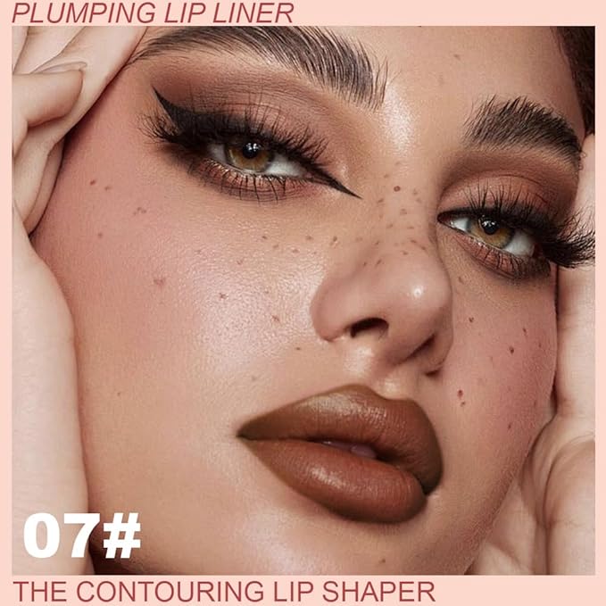 Plump Matte Crayon Lip Liner Pencil, Espresso Martini Lipstick Lip Liners for Women, 24 Hour Long-Lasting Lip Gloss Makeup, With Silicone Smudger for Define Contours & Sculpting Lip, 07