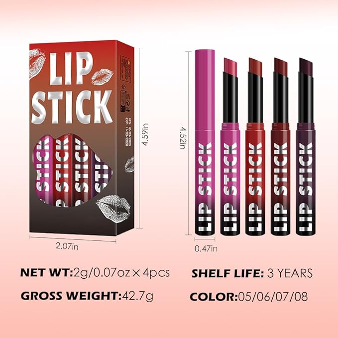 4Pcs Matte Lipstick Crayon Set for Women, Neutral Lip Stick Pencil 24 Hour Long Lasting Waterproof, Non-Drying Hydrating Formula Lip Gloss Makeup, Vegan & Cruelty-Free, 02
