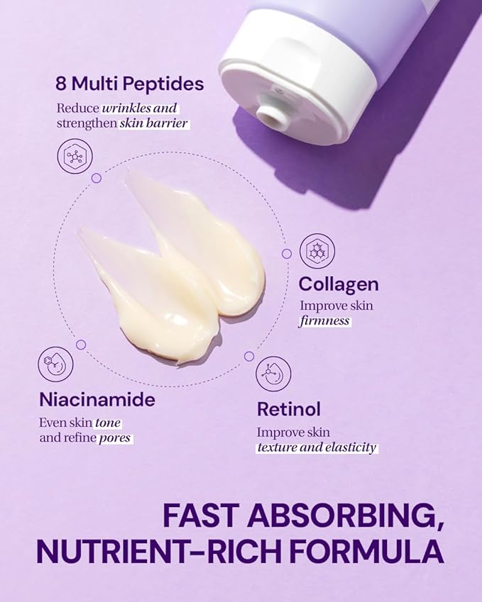 Collagen Peptide Repair Cream - Face Moisturizer with Collagen Peptides and Niacinamide, Day and Night Cream with Retinol, Korean Skin Care (3.38 fl.oz / 100ml)