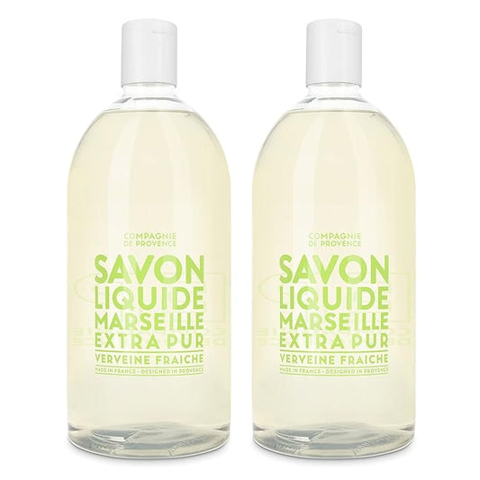 Compagnie de Provence Savon de Marseille Extra Pure Liquid Soap - Fresh Verbena - Bulk 67.6 Fl Oz Plastic Bottle Refill