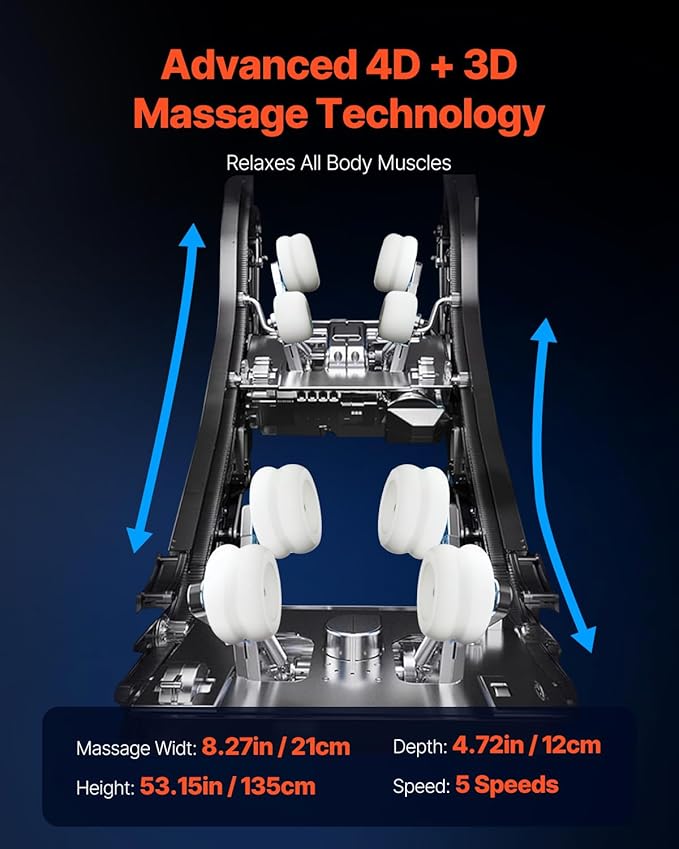 VEVOR 4D+3D Full Body Massage Chair - SL Track, AI Voice Control, Electric Extendable Footrest, Yoga Stretch, TFT Touchscreen, Home Relaxation