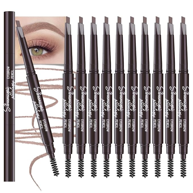 12 Pcs Ultimate Eyebrow Retractable Definer Pencils,Dual-Sided Natural Soft Textured Eyebrow Pencil, for Daily Look Eyebrow Makeup,Brow Brush,Fine Tip (12Pcs-Light Brown-Retractable Triangle)