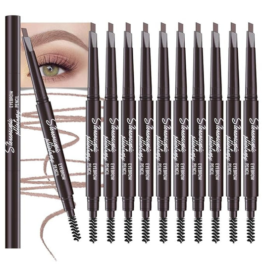 12 Pcs Ultimate Eyebrow Retractable Definer Pencils,Dual-Sided Natural Soft Textured Eyebrow Pencil, for Daily Look Eyebrow Makeup,Brow Brush,Fine Tip (12Pcs-Light Brown-Retractable Triangle)