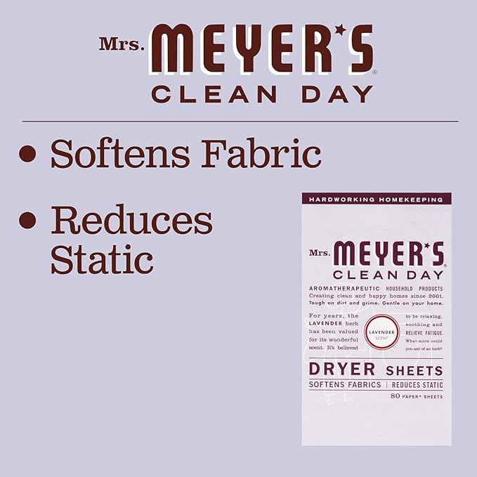 MRS. MEYER'S CLEAN DAY Dryer Sheets, Lavender, 80 ct (Pack of 12)