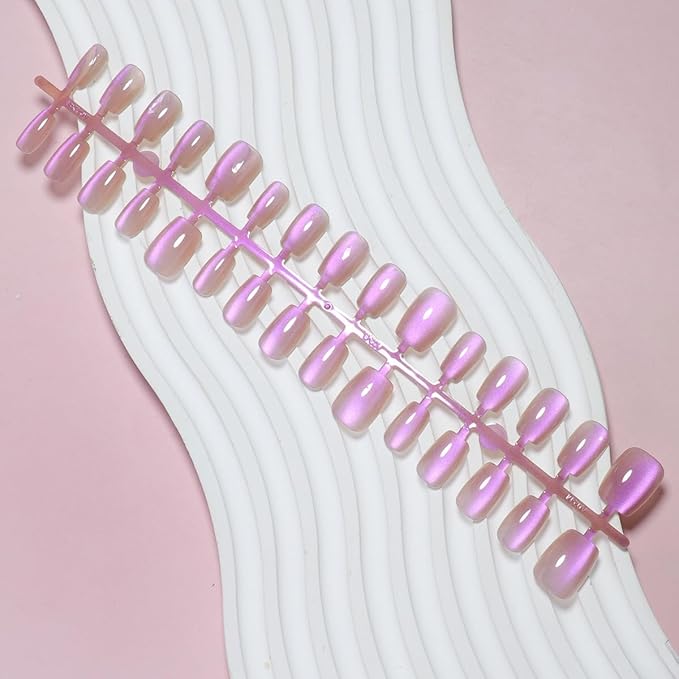 Square Press on Nails Short Pink Chrome Fake Nails Nude False Nails Press Ons Full Cover Glossy Acrylic Nails Ombre Glitter Shiny Artificial Nails for Women Girls Manicure 15 Size - 30 Pcs