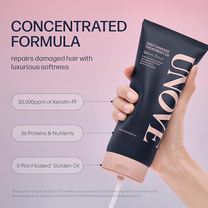 UNOVE Deep Damage Treatment Ex - Protein Hair Treatment & Hair Mask for Damaged Hair | Deep Conditioning & Keratin Hair Mask for Dry, Frizzy Hair | Korean Hair Care | Tender Bloom, 7 fl oz