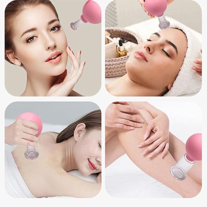 Luzly Face Cupping Set - Anti-Aging Facial Tools, Gua Sha, Wrinkles Massage, Vacuum Suction Therapy for Face, Leg, Arm, Back, Shoulder, Muscle and Joint Pain - Pink