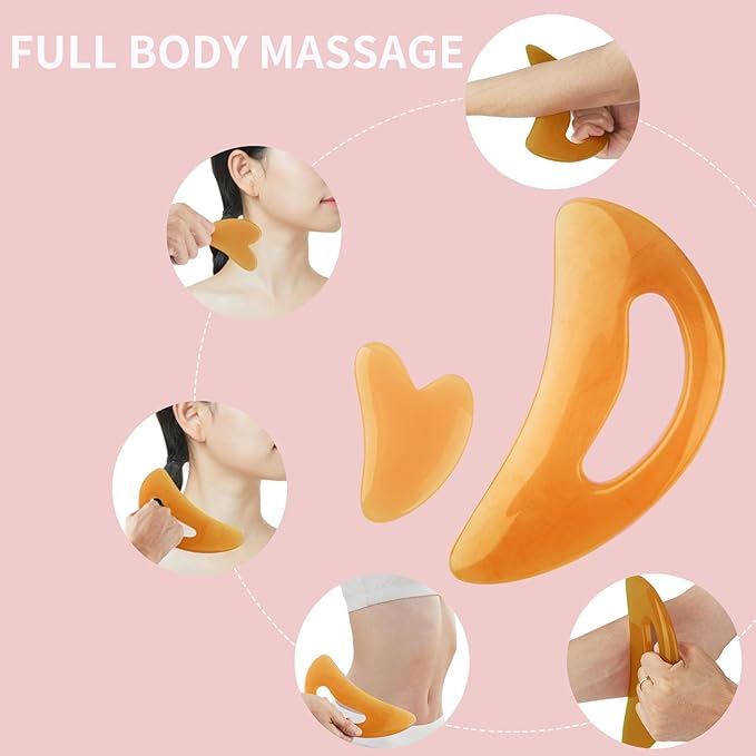 Body Gua Sha Tool Cellulite Guasha Tool for Body Large Body Massage Tools (Natural Resin) Lymphatic Drainage Tool Guasha Tool for Face，Back, Legs, Women's Body Shaping Tools (Orange)