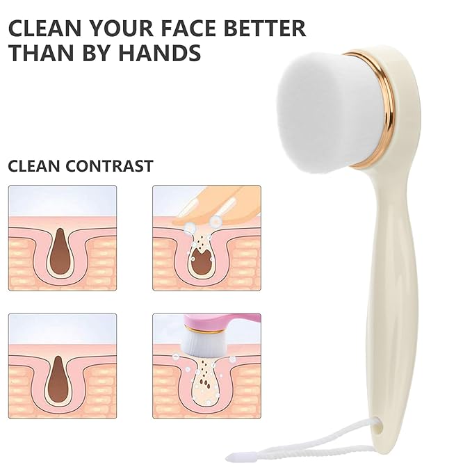 2 Pack Soft Bristle Facial Cleansing Brush for Deep Pore Cleaning, Face Exfoliating Scrub Brush for Face Cleansing Skincare Massaging,Jade White
