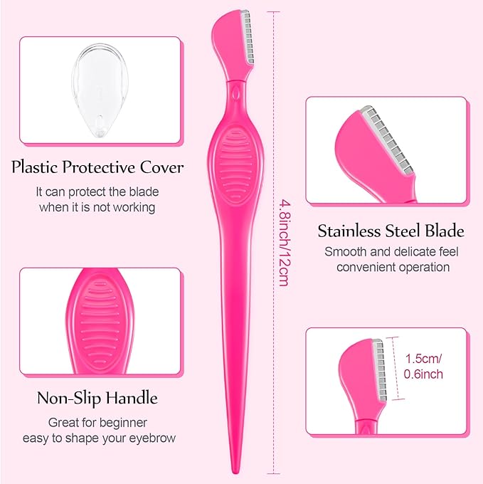 Mudder 21 Pcs Eyebrow Razor Eyebrow Shaver Facial Razor Multipurpose Face Trimmers with Precision Cover for Women Makeup Care Tools(Rose Red)