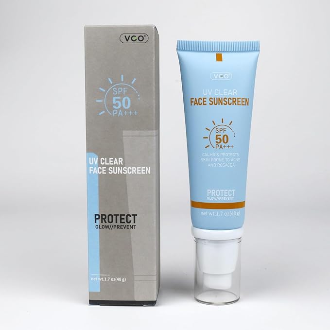 VGO Clear Face Sunscreen SPF 50, Hydrating Sun Essence Face Leaves No Sticky Feeling Travel Size Sunscreen Against UVA and UVB Rays 50ml / 1.7oz - 2 Packs
