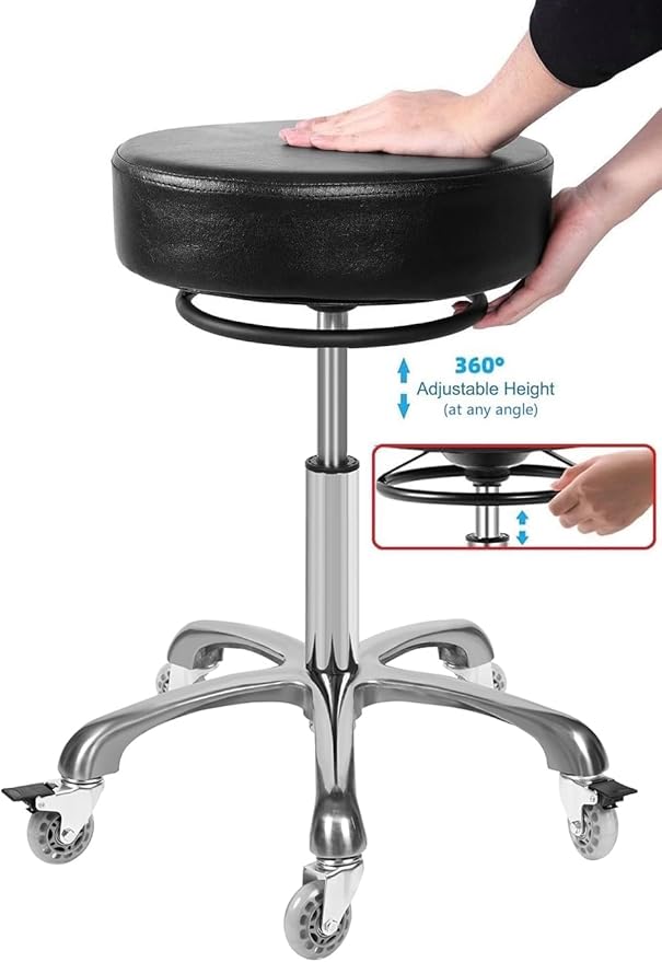 Salon Rolling Stools with Locking Wheels - Adjustable Swivel Stool Chair Heavy Duty 400 lbs Thick Cushion Hydraulic Shop Stool for Tattoo Facial Massage Kitchen Counter Salon Spa Medical Garage(Black)