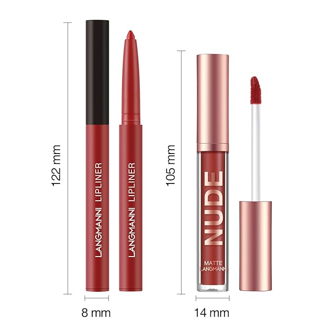 LANGMANNI 4pcs Matte Lipstick with Lipliners Durable Makeup Set,Long-Lasting Non-Stick Cup Not Fade Waterproof Pigmented Velvet Lipgloss Kit Beauty Cosmetics Makeup Gift for Girls(#3+4+6+12)