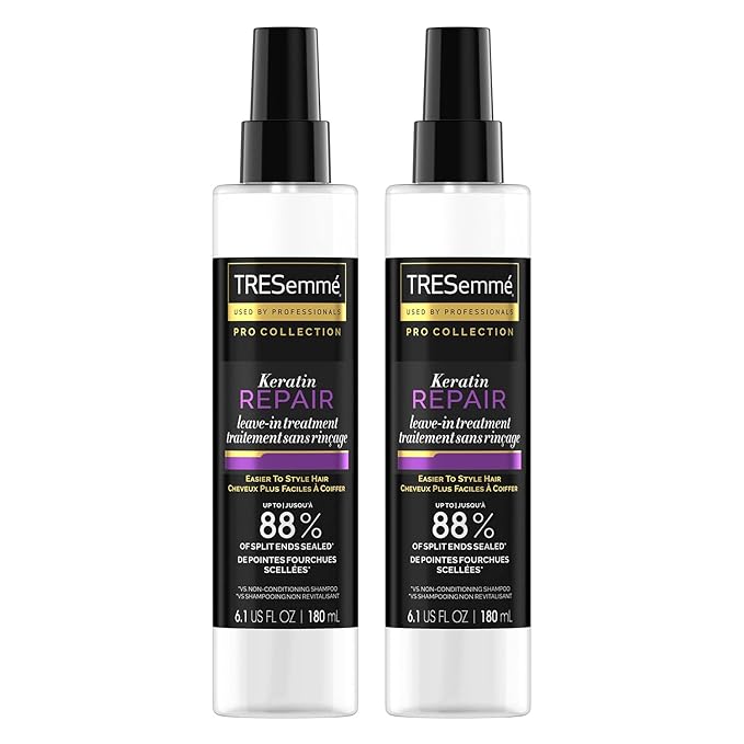 TRESemmé Hair Care Pro Collection Keratin Repair Leave in Conditioner Treatment, Visibly Seals Split Ends, Tames Flyaways for Healthy Looking Hair, 2 Pack - 6.1 Fl Oz Ea