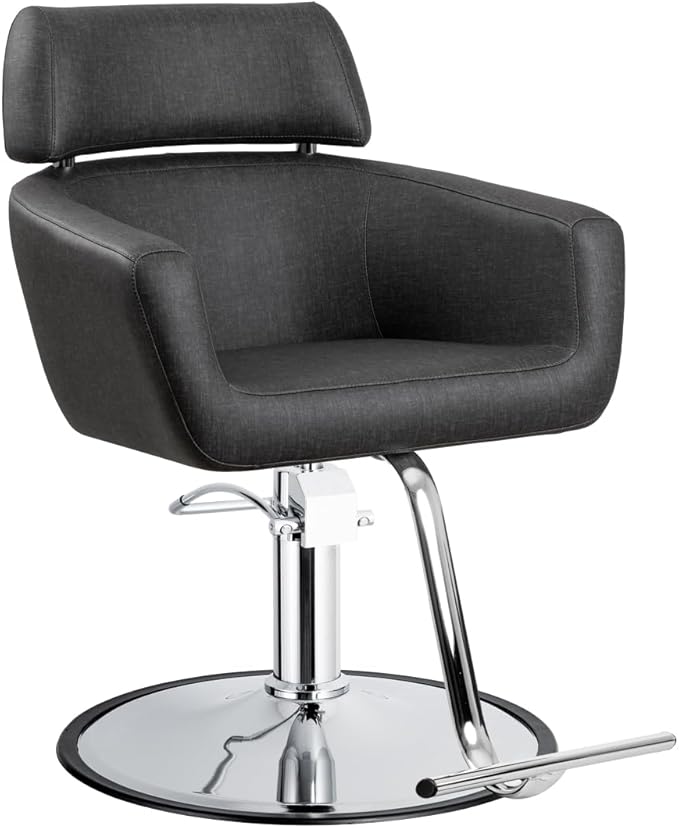 Azure Wide Salon Styling Chair in Slate Gray, Round Chrome 360° Swivel Hydraulic | Minerva Beauty