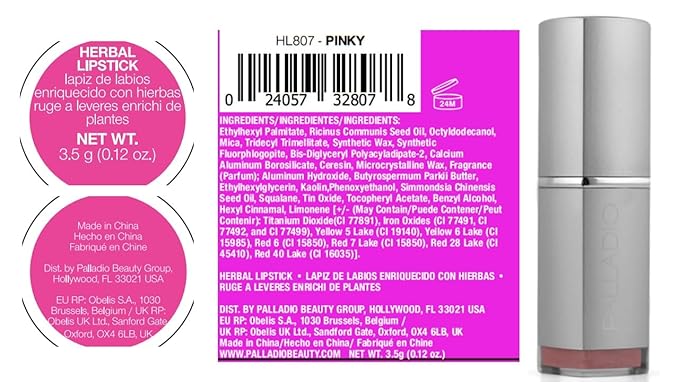 Palladio Herbal Lipstick, Rich Pigmented and Creamy, Infused with Aloe Vera, Chamomile & Ginseng, Prevents Lips from Drying, Combats Fine Lines, Long Lasting Lipstick, Pinky