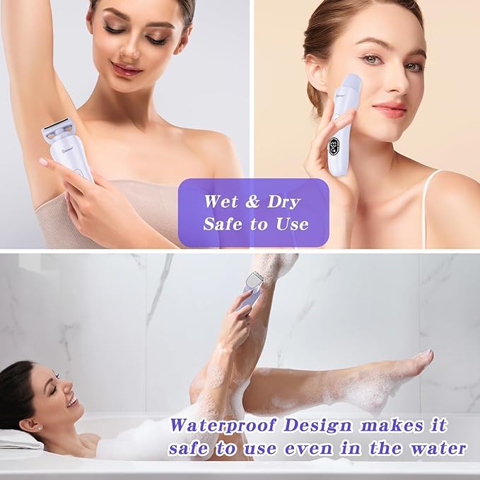 Hatteker Women's Electric Shaver Bikini Trimmer Hair Trimmer for Women LED Display Electric Razor for Legs Bikini Underarm Public Hairs Led Display IPX7 Waterproof Gift for Women (Purple)
