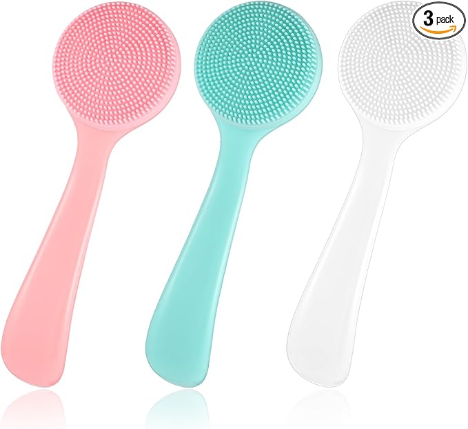 3 Pack Face Brush Silicone Facial Cleansing Brush, Manual Face Scrub Brush Skin Friendly Soft Facial Brushes Waterproof Exfoliating Brush Face Cleaner Brush for Women, Makeup Residues Removal