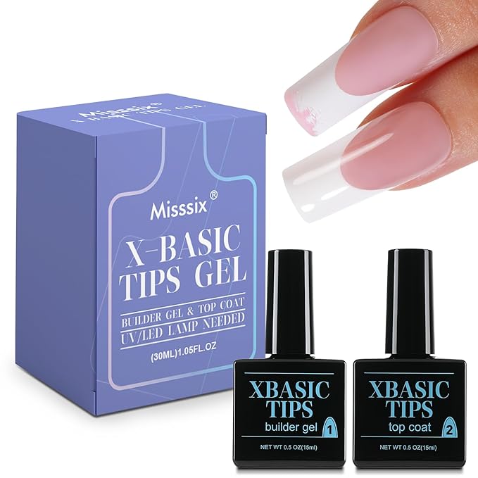 Misssix XBASICTIPS French Protecting Builder Gel and Top Coat, Prevent French Nail Tips Area chipping, Protect French Press on nails, 15ml