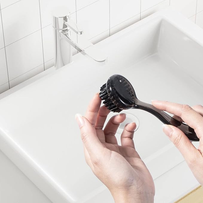 4 Pcs Handheld Face Scrubber, Facial Cleansing Brush Charcoal Black Bristles Face Exfoliator Soft Brush with Lid for Gentle Deep Cleansing and Exfoliating, Large Black+Small Purple