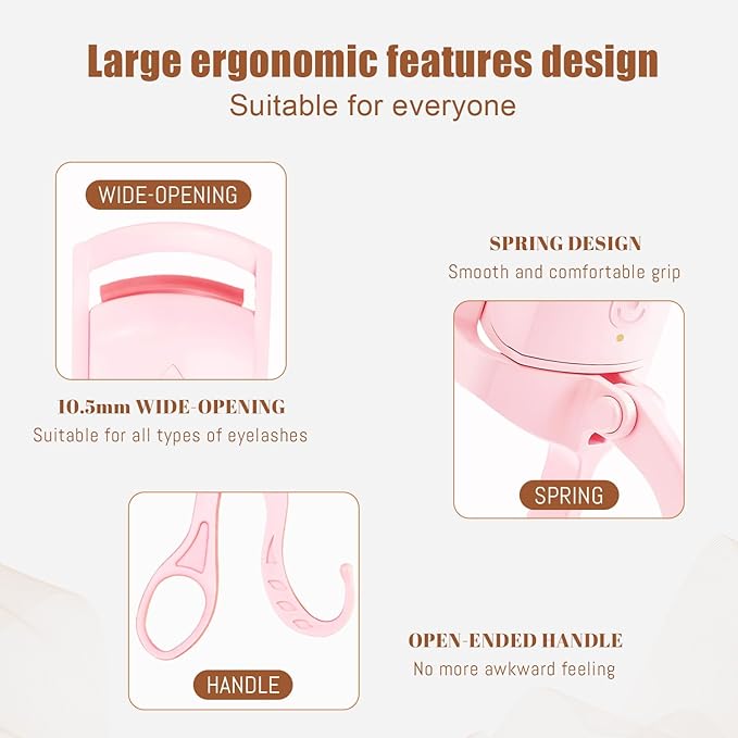 C-Shaped Heated Eyelash Curler Fast Heat Up in 5s - Rechargeable Electric Eyelash Curler for 24H Long Lasting Curls - Safe Anti-Burn Lash Curler Elevate Your Beauty with Stunning Lashes (Pink, L)