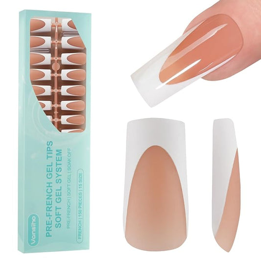 Vansiho Deep Gel Nail Tips - 150pcs Long Square Tips, Brown French Tips, Press On Nails for DIY Nail Art, 15 Sizes