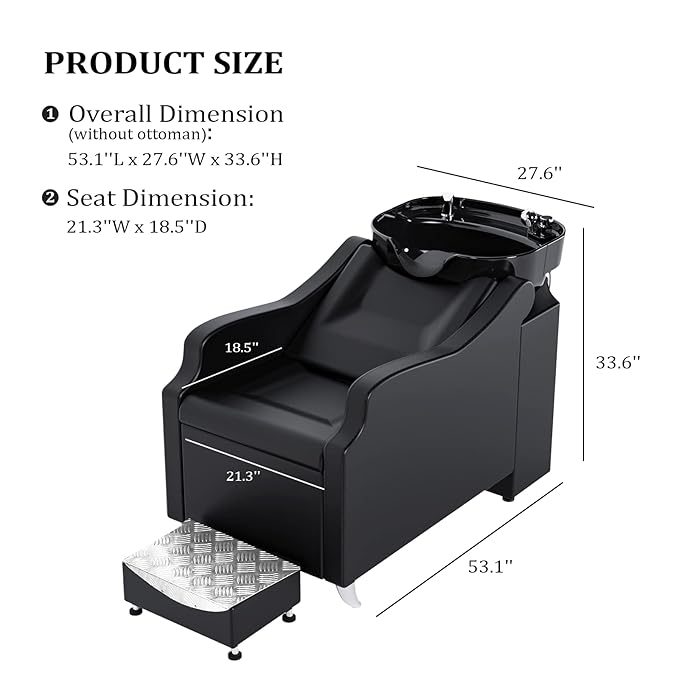 OmySalon Shampoo Backwash Unit with Large Porcelain Bowl, Salon Sink Hair Wash Chair Shampoo Station, Barbershop Beauty Spa Massage Hairdressing Equipment