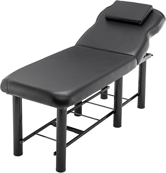 Professioanl Massage Table w/Adjustable Backrest for Treatment Table Spa Facial Bed Barber Beauty Equipment, Metal Frame PU Leather, Removable Headrest Salon Bed, Black
