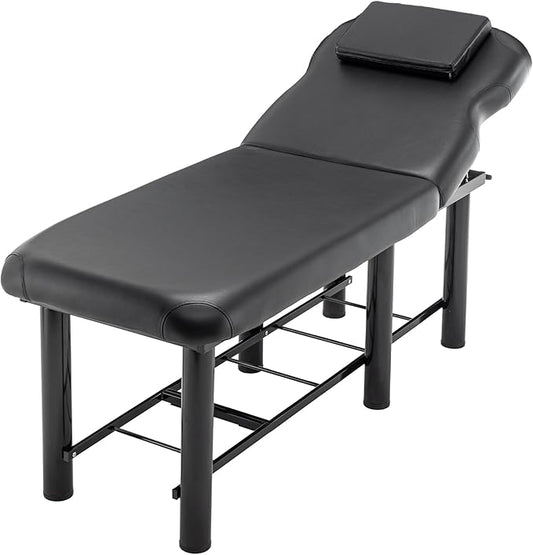 Professioanl Massage Table w/Adjustable Backrest for Treatment Table Spa Facial Bed Barber Beauty Equipment, Metal Frame PU Leather, Removable Headrest Salon Bed, Black