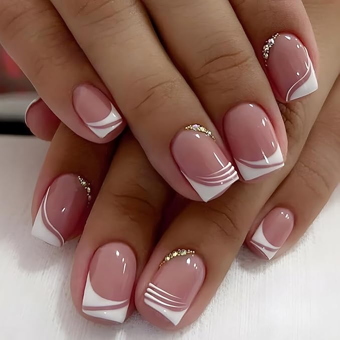 Swirl Press on Nails - 9 Styles, 12 Sizes - Almond, French Tip, Short Square Nails for Girl Nail Art