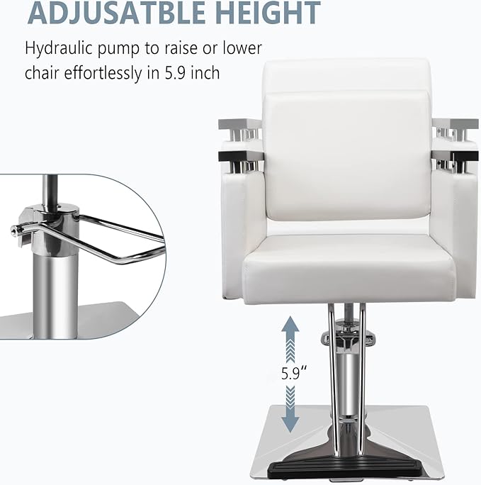 OmySalon Hydraulic Hair Salon Chair White for Stylist, Barber Chairs for Barbershop Heavy Duty, Modern Styling Hairdressing Chair, Beauty Spa Braiding Equipment