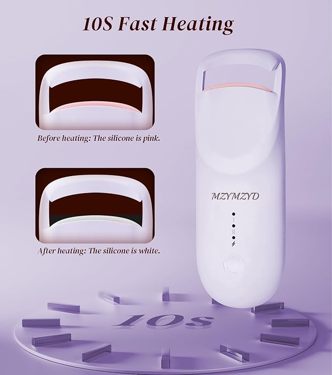 Heated Eyelash Curler, Eyelash Curlers with 10S Quick Heat-Up, 2 Temp Settings, 3S Styling & 24H Long-Lasting Natural Curl, Type-C Recharge, Mini Electric Eyelash Curler for Travel - Purple