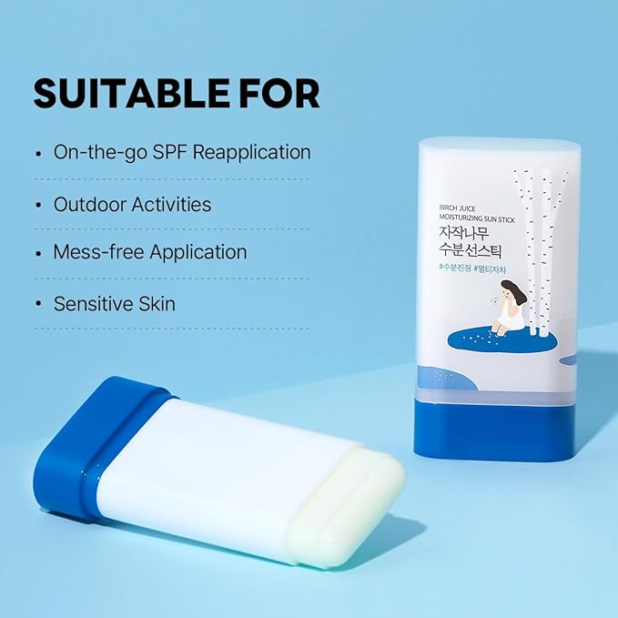 ROUND LAB Birch Juice Moisturizing Glow Eye Balm Stick + Birch Juice Moisturizing UVLock Sun Stick, Hydrating Multi Balm for Dark Circles, Korean sunscreen, No White Cast