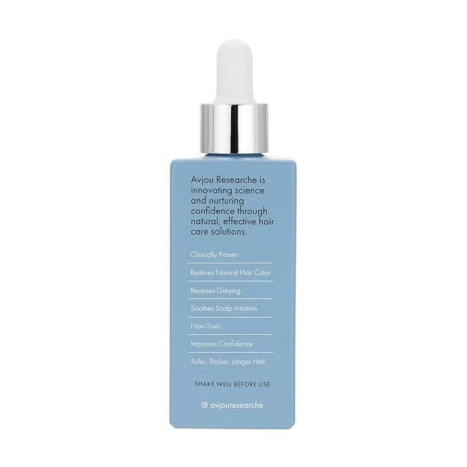 Avjou Researche™ Scalp Serum – Thicker, Fuller-Looking Hair + Targets Visible Signs of Premature Greying – 3 Patented Ingredients – Backed by Cosmetic Science – Oil-Free, All Hair Types, 1.7 oz