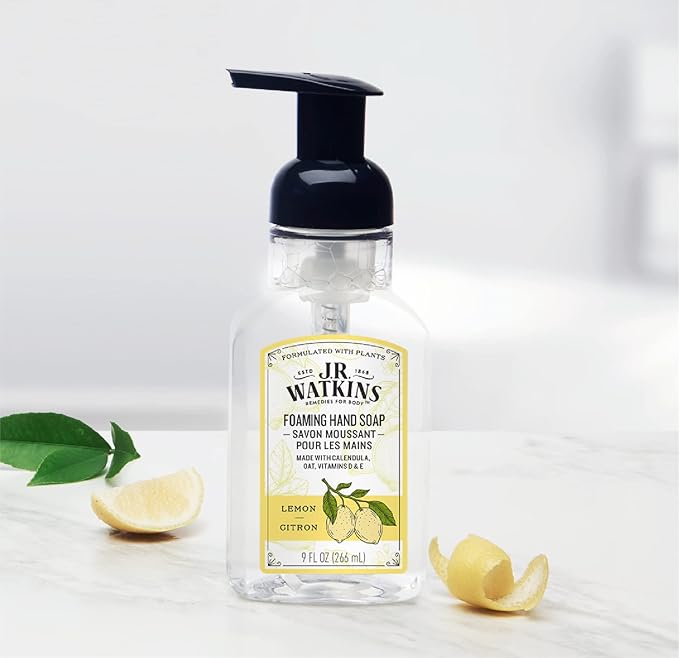J.R. Watkins Foaming Hand Soap with Pump Dispenser, Moisturizing Foam Hand Wash, Alcohol-Free, Cruelty-Free, Lemon, 9 fl oz, 3 Pack