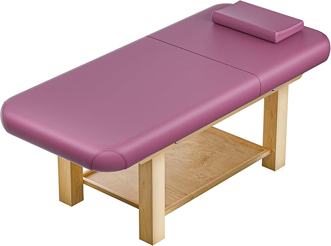 Massage Table 28IN Wide with Hight Adjustable Backrest for Treatment, Rose Red PU Leather Professional Spa Bed Load1500 LBS, Spa Table with Storage for Footmassage Facial CareSpa Tattoo