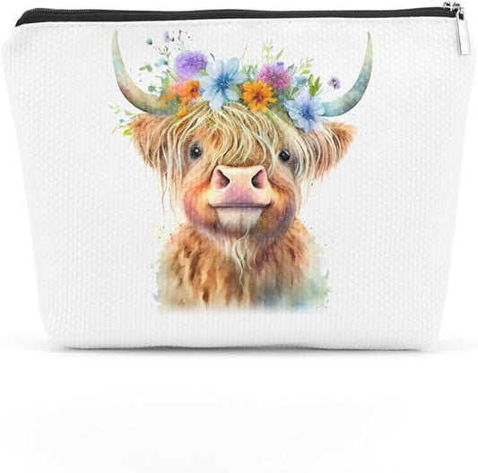 Western cosmetic bag highland cow