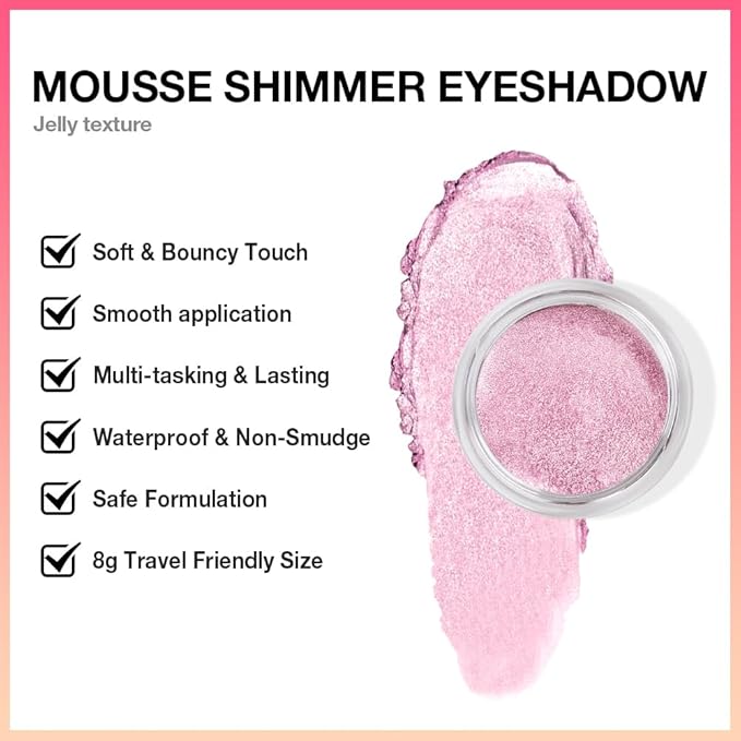 Bright Pink Mousse Single Eyeshadow Palette –Neutral Matte & Shimmer Eyeshadow,Mini Cream Glitter Eye shadow,Long Lasting Highly Pigmented Eye Makeup Compact Travel Siz Eye shadow for Older Women 03#