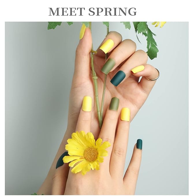 FANDAMEI Matte Press on Nails, 24 Packs 576PCS Press on Nails Medium Square Matte, Lightweight Natural Fake Nails Full Cover, False Nails with Glue