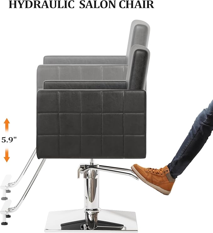 Salon Styling Chair for Hair Stylist Wide Seat, Hydraulic Barber Chair with Stainless Steel Footrest, Black Hair Salon Chair Heavy Duty, Beauty Spa Cosmetology Shampoo Hairdressing Equipment