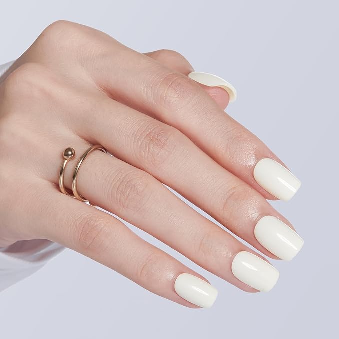 Modelones Milky White Press on Nails, Christmas Short Square Fake Nails, Reusable Nail Kit with Nail Glue Adhesive Tabs Mini Nail File, Nails Press Ons 32Pcs16 Sizes, Women Girl Gift