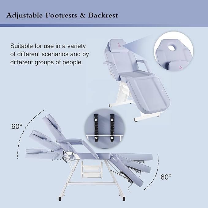 Facial Chair Massage Table 73in 3-Section Multipurpose Massage Bed Professional Tattoo Table Salon Spa Equipment for Facial Spa Beauty Spa Salon Equipment-Purple