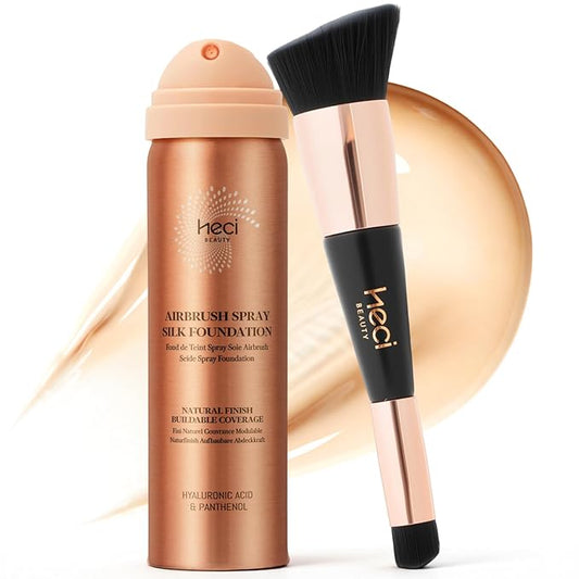 Magic Minerals AirBrush Foundation with Nanoscale Powder - HECI BEAUTY Flawless Finish Makeup,Silk Airbrush Spray & Kabuki Brush - Anti-Aging Ingredients for Smooth Radiant Skin,Light Meuium Sand