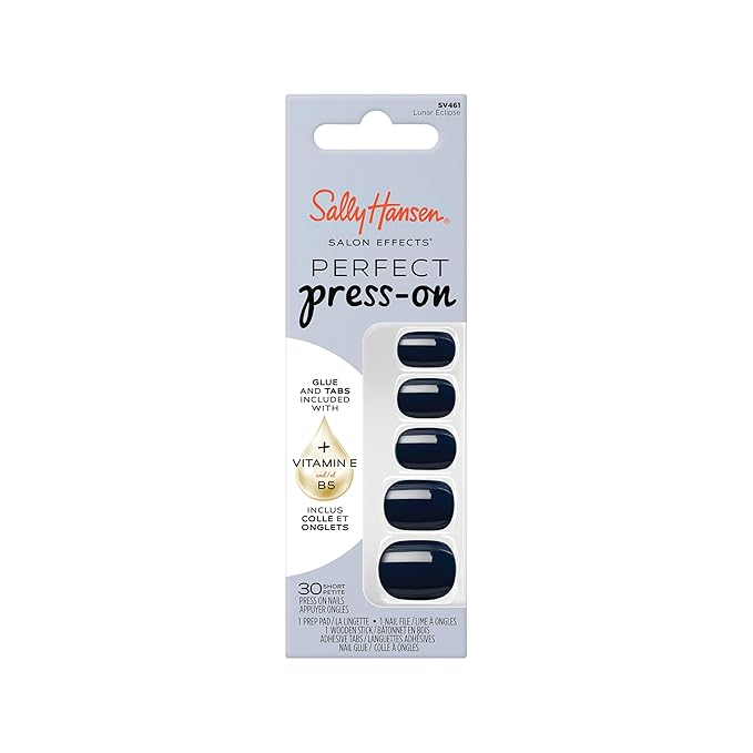 Sally Hansen Salon Effects Perfect Press-On Nails | Sq-oval Shape | Easy to Apply, Non-Damaging | 30 Nails, Nail Glue, Adhesive Tabs, File | Lunar Eclipse