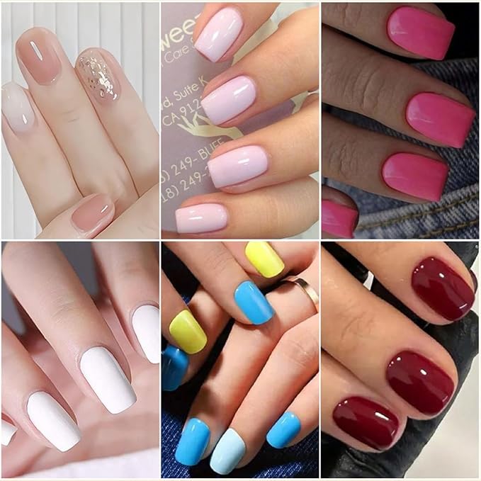 576Pcs short Press on Nails Solid Color Fake Nails Full Cover Squoval False Nails 24 Color Glossy Acrylic Glue on Nails Reusable Square Artificial Stick on Nail for Women Manicure